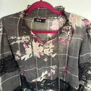 Donna Karan Black and Pink Floral Blouse